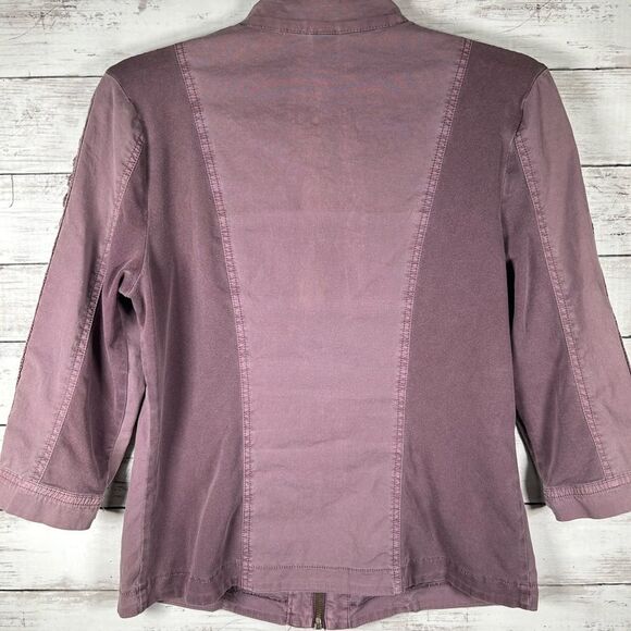 XCVI Cotton Crotchet Embroidered Zip 3/4 Length Sleeved Plum Jacket Top M - Picture 2 of 8